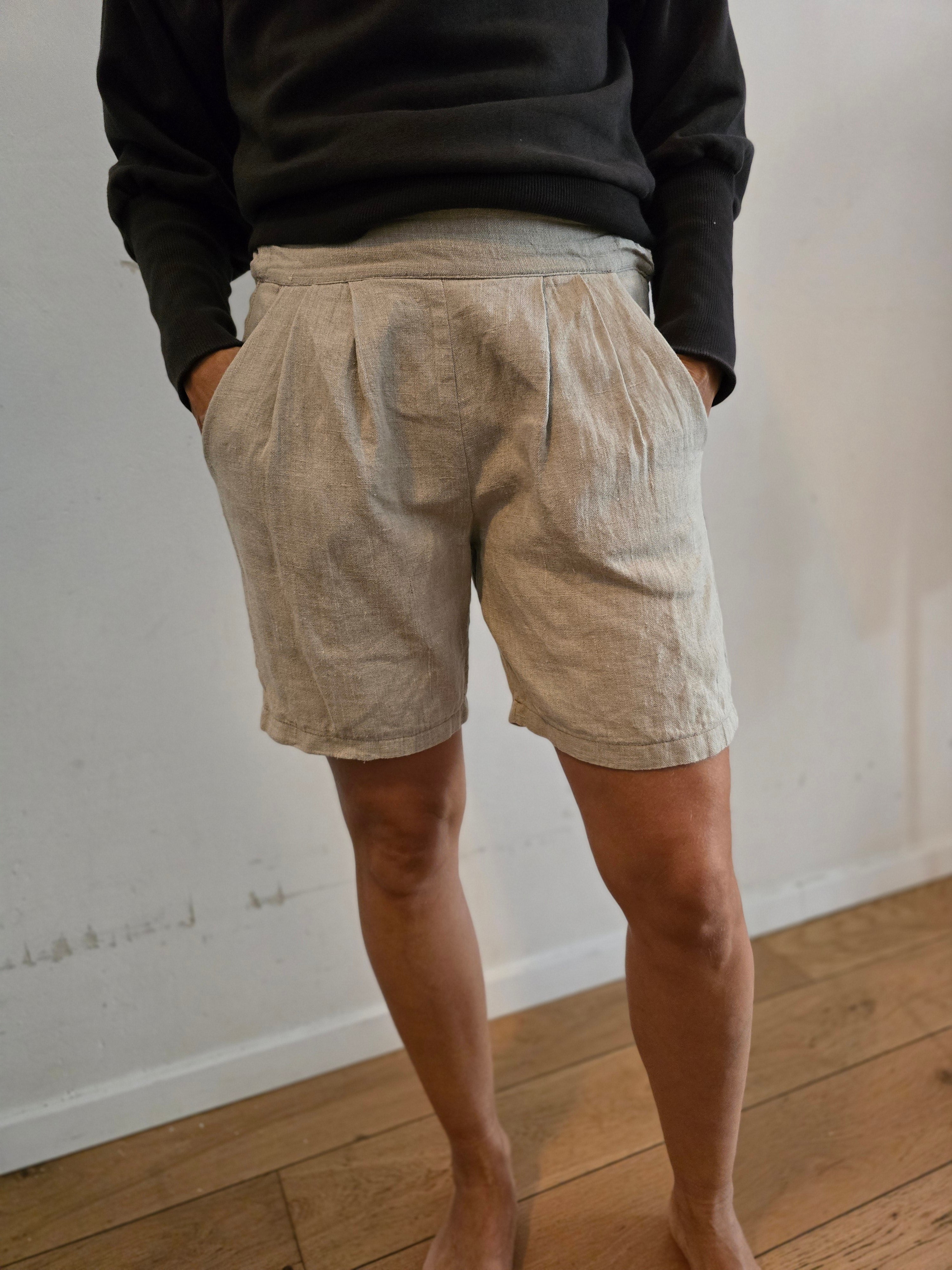 Bundfalten Shorts Leinen Hafer Gr. XS