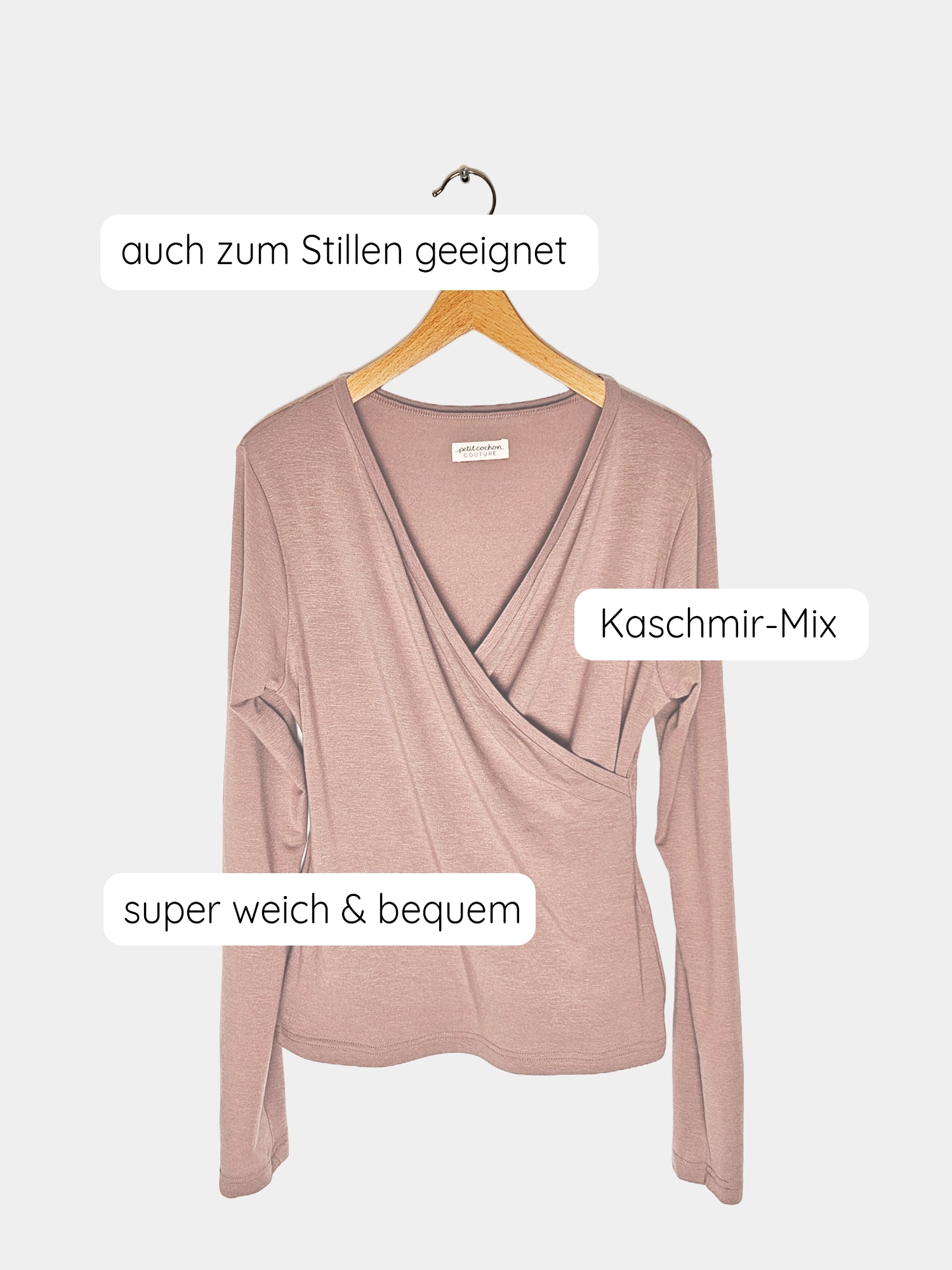 Wickelshirt Langarm Kaschmir-Mix - Puder