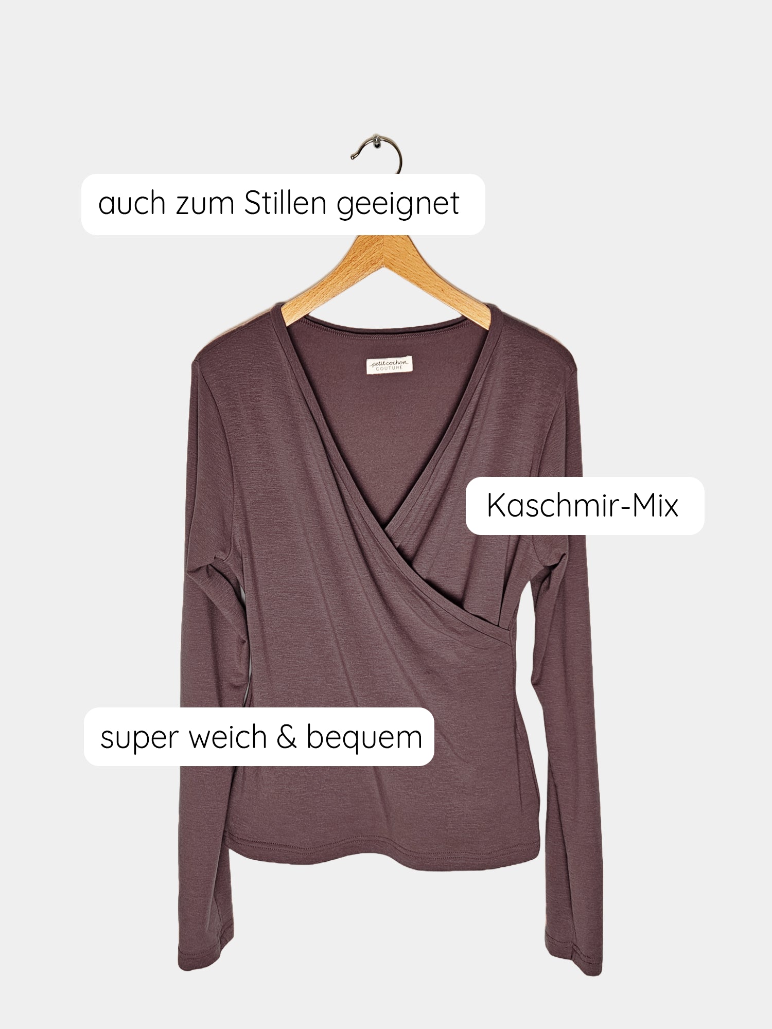 Wickelshirt Langarm Kaschmir-Mix - Malve