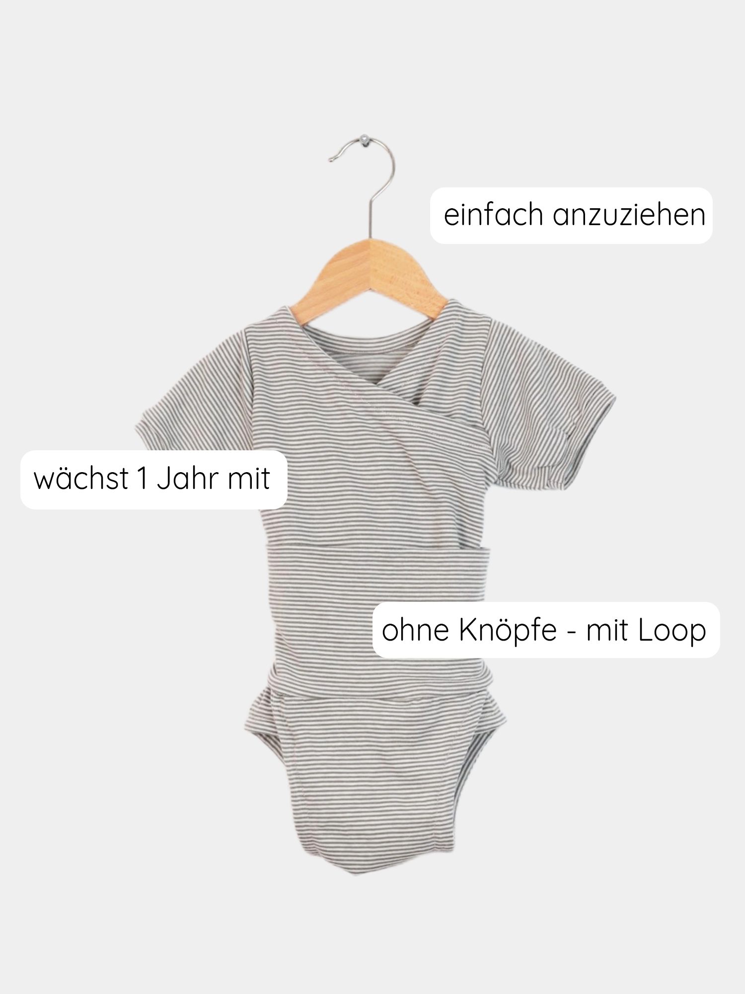 Kurzarm Loopbody Bio-Ringel- mitwachsender Babybody - Maus