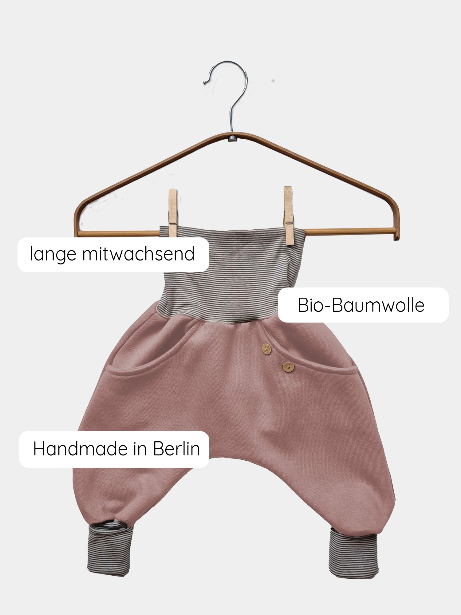 Knickerbocker Bio-Sweat mit Ringelbündchen - Rosé