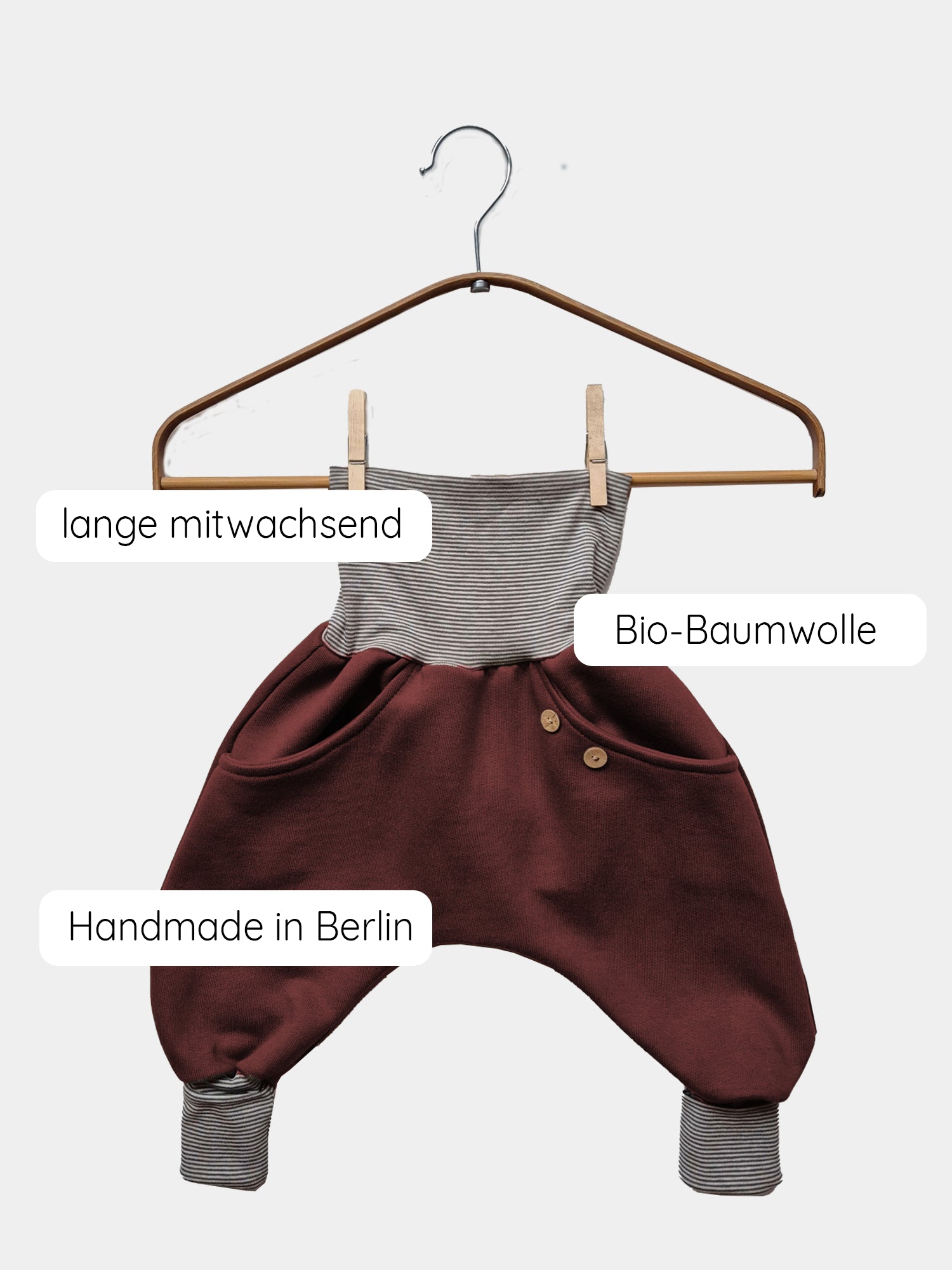 Knickerbocker Bio-Sweat mit Ringelbündchen - Burgund