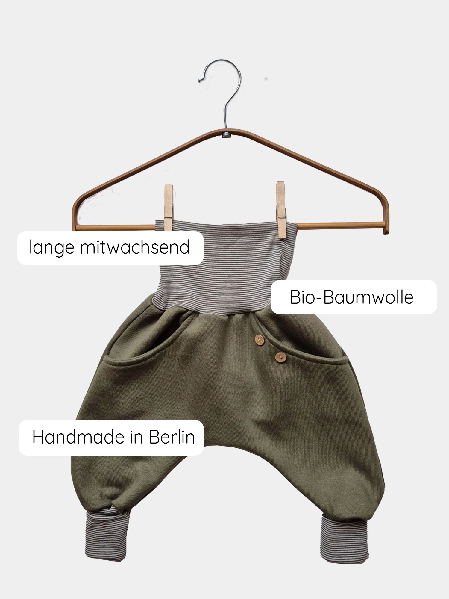 Knickerbocker Bio-Sweat mit Ringelbündchen - Salbei