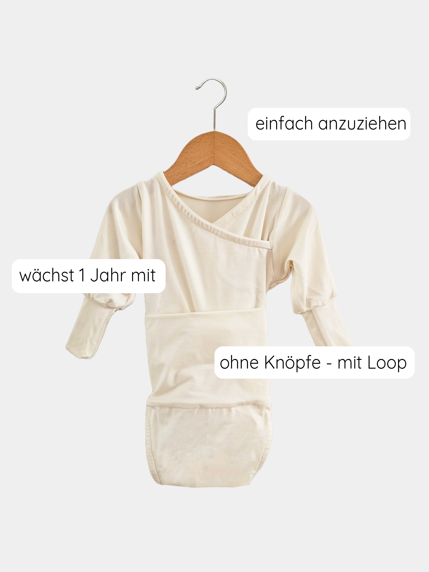 Loopbody Bambus - mitwachsender Babybody - Natur