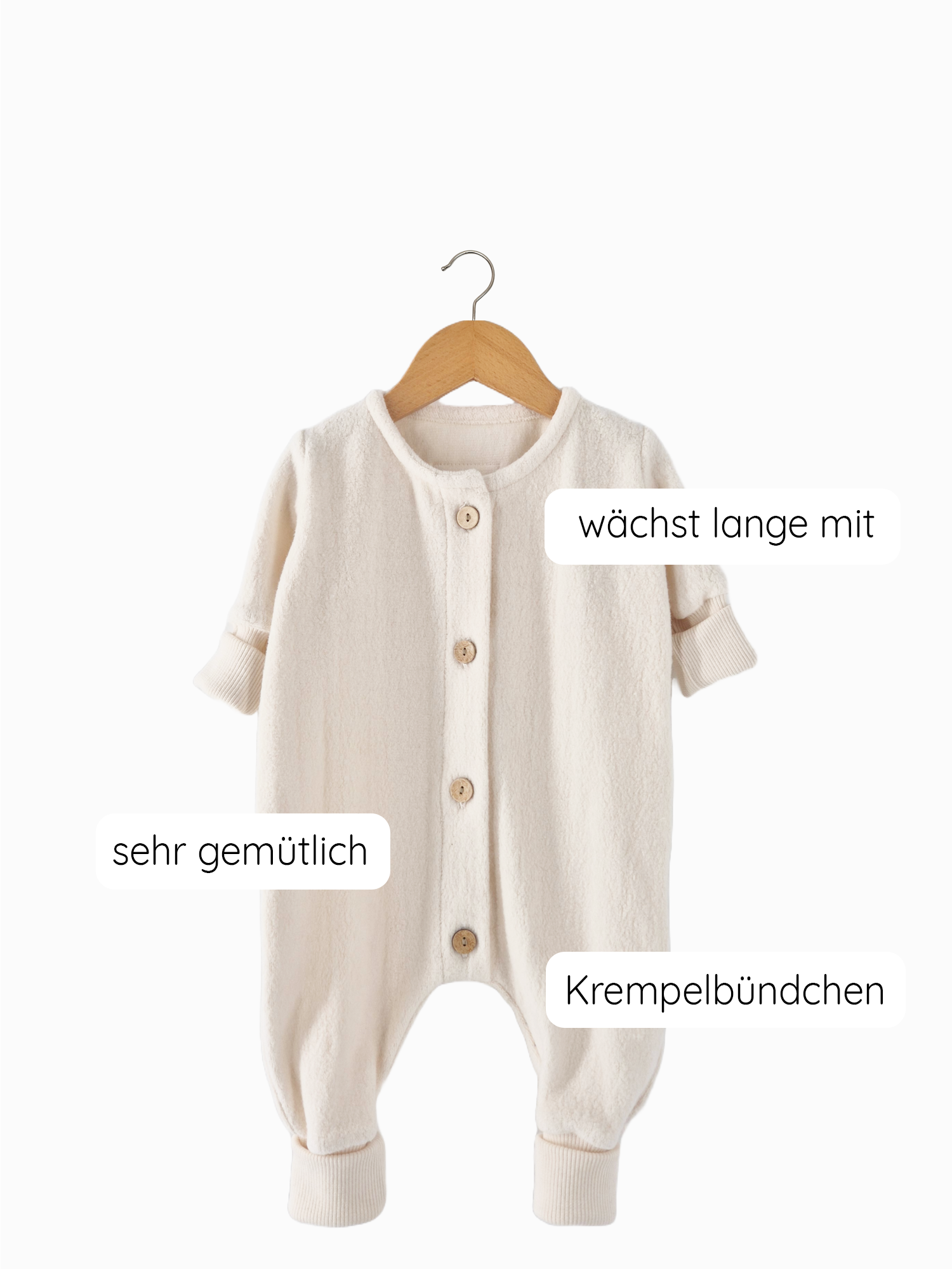 Baby Overall/Schlafanzug aus feinem Bio-Teddy - Natur