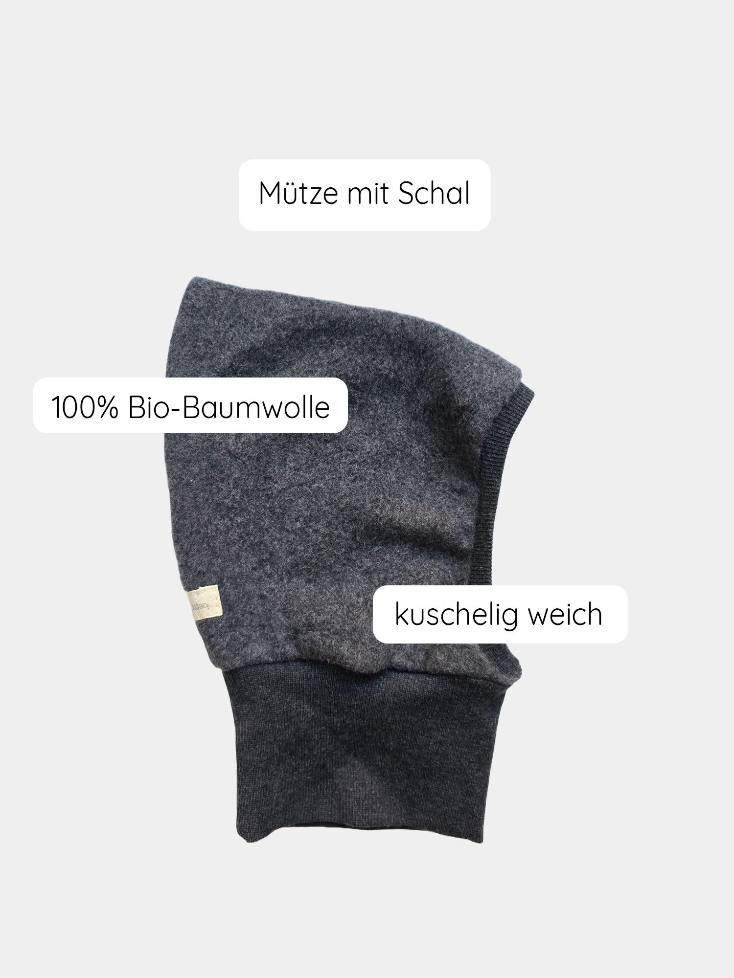 Schlupfmütze Bio-Plüsch Ruß Gr 0M-6M