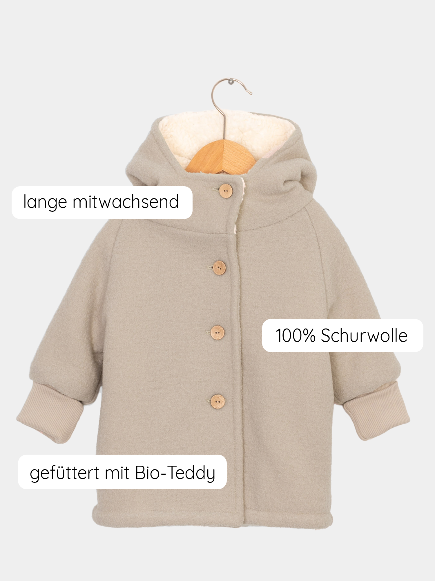 Teddy-Wichteljacke Wollwalk - Hafer