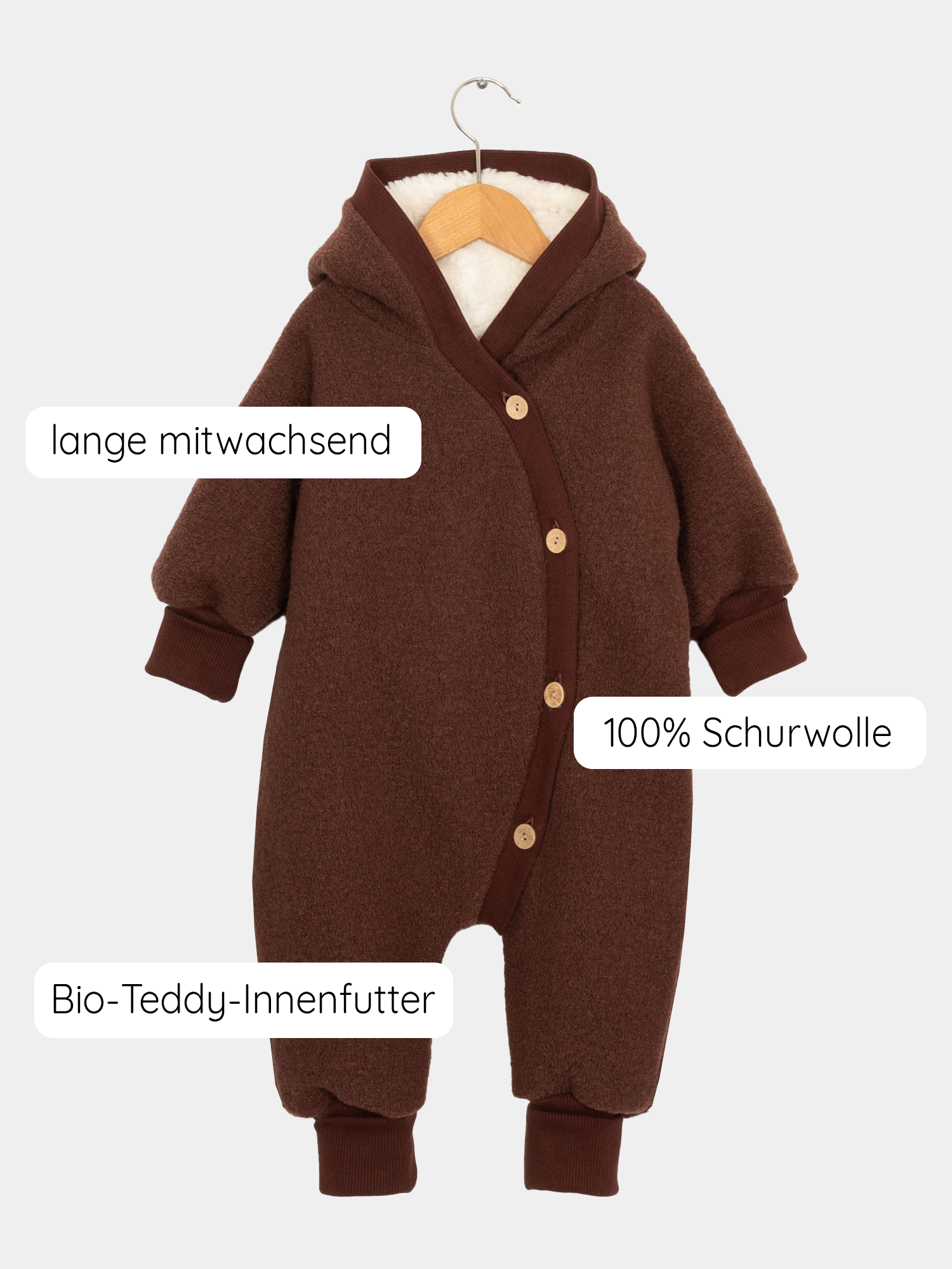 Teddy cuddly suit woolwalk - chestnut