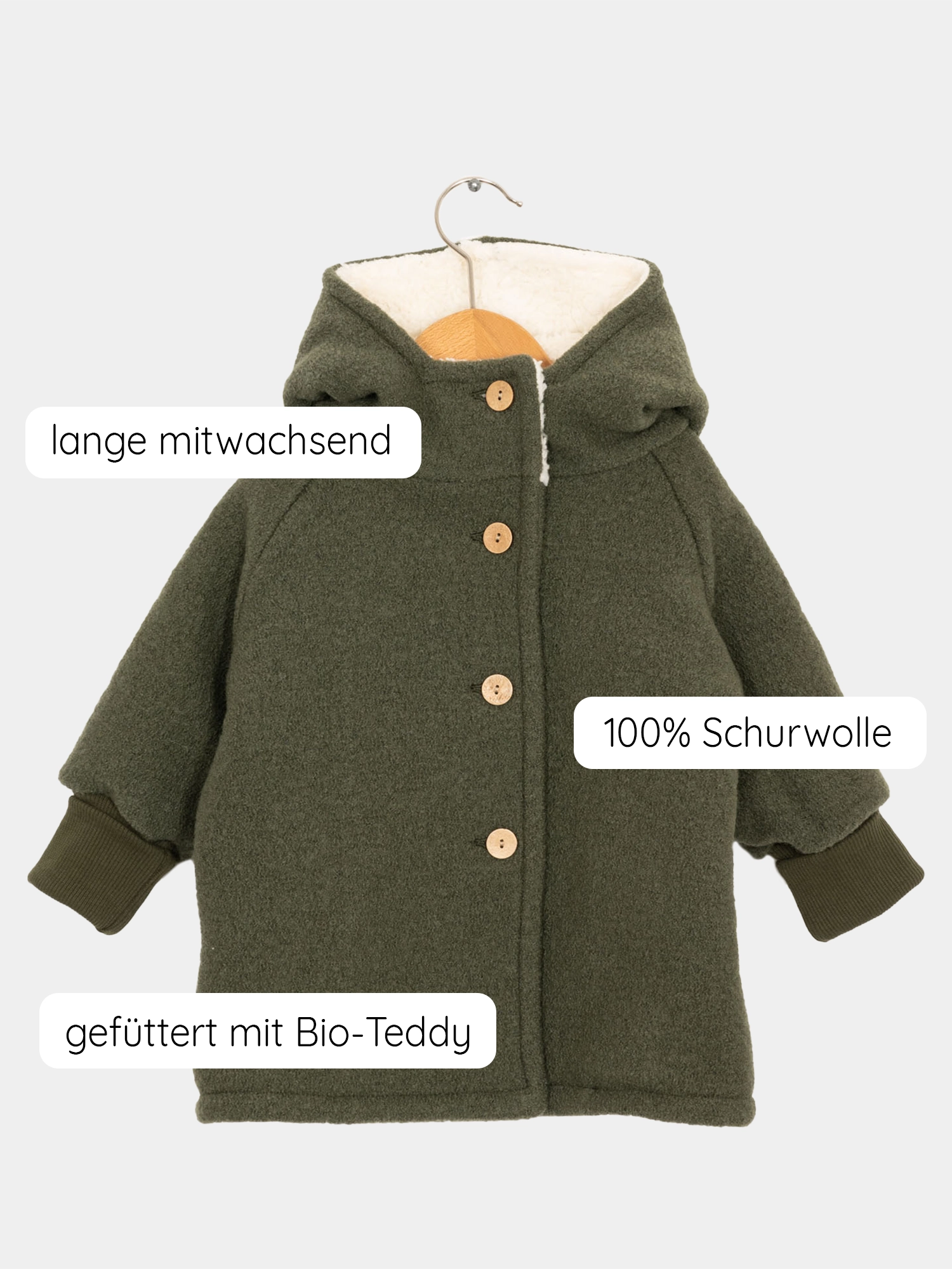 Teddy-Wichteljacke Wollwalk - Avocado