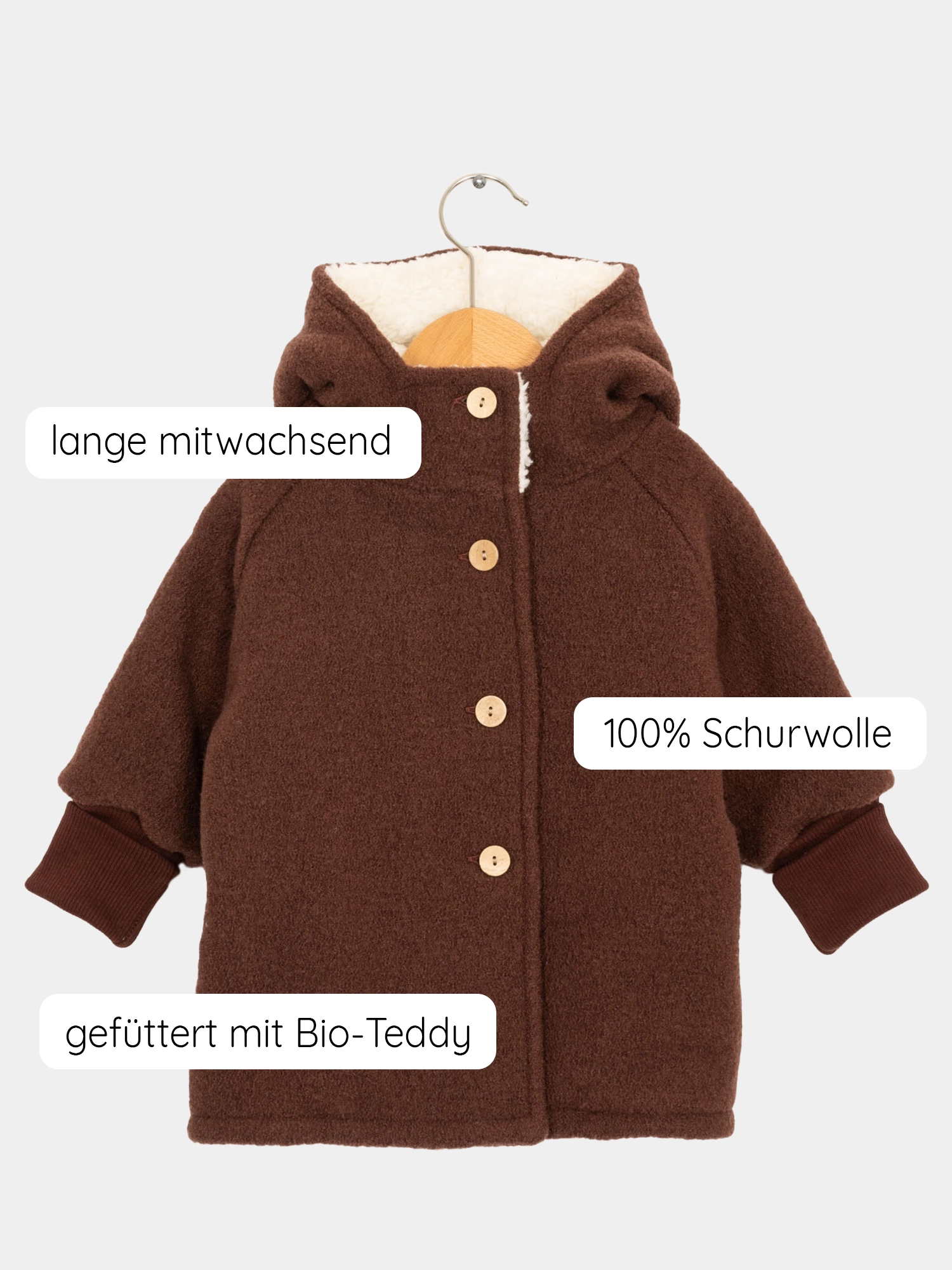 Teddy-Wichteljacke Wollwalk - Kastanie